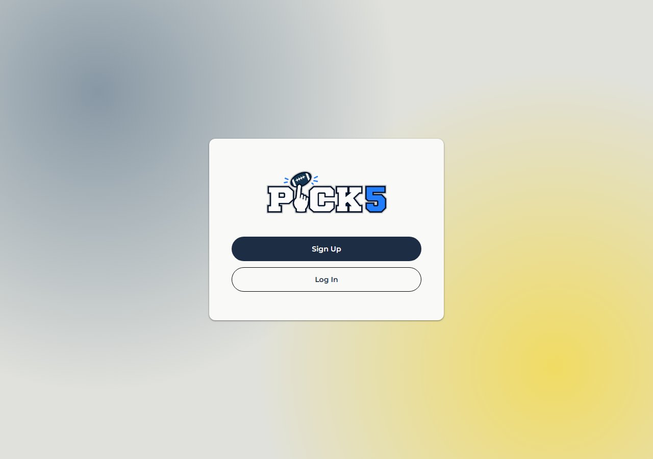 Pick 5 landing page with Sign Up and Log In buttons